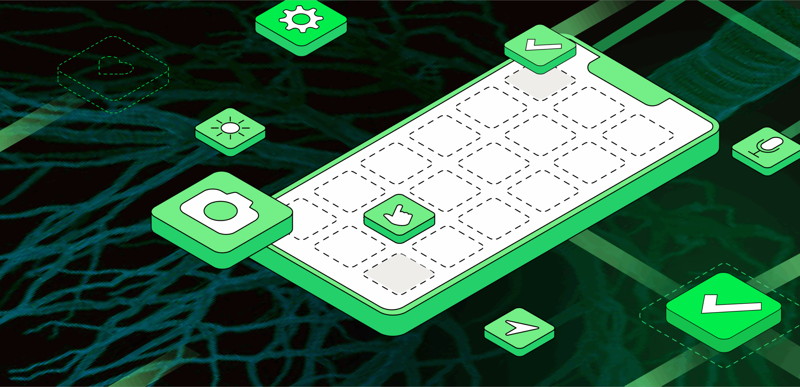 Metaforyczna ilustracja drzewa w kształcie smartfona symbolizującego aplikację natywną jako żywy, rozwijający się produkt. Korzenie reprezentują cele w kontekście biznesowym, łodyga – procesy projektowe i zarządzanie, a gałęzie – funkcje aplikacji dopasowane do użytkowników urządzeń przenośnych. Roślina osadzona w doniczce przypominającej logo firmy lub trzymana w dłoni. Grafika podkreśla, że aplikacje natywne – w tym np. aplikacje bankowe, społecznościowe i nawigacyjne – mogą być skutecznym narzędziem wspierającym rozwój organizacji, jeśli są tworzone z myślą o strategii, a nie jako kopie rozwiązań z komputerów stacjonarnych czy mediów społecznościowych.