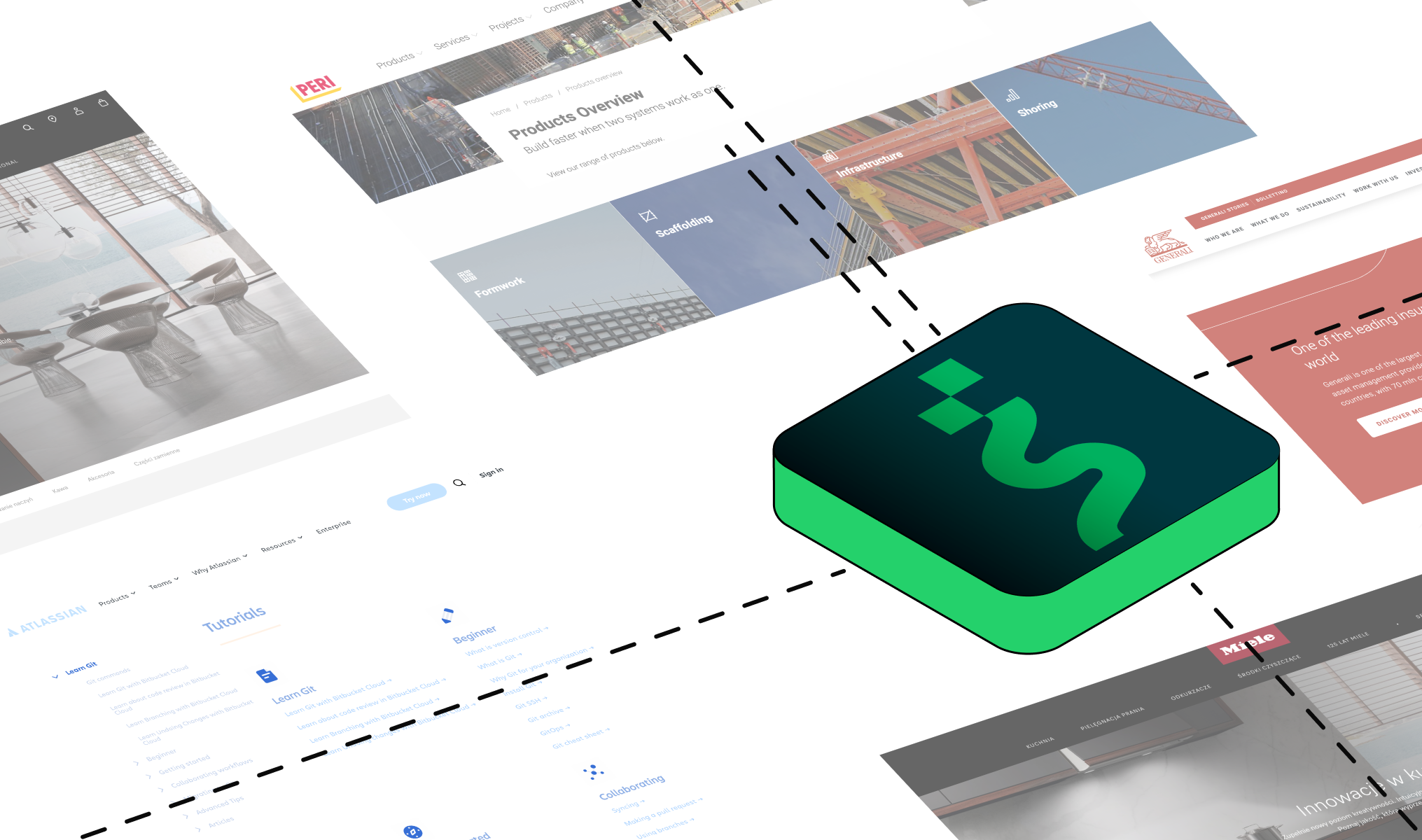 Grafika przedstawia przykłady wdrożeń Magnolia CMS, takich jak strony internetowe, portale e-commerce oraz narzędzia wspierające zarządzanie treściami dla dużych przedsiębiorstw. Centralny element to logo Magnolia CMS, otoczone różnorodnymi interfejsami prezentującymi możliwości systemu. Grafika podkreśla kluczowe znaczenie CMS klasy enterprise w dostarczaniu spersonalizowanych doświadczeń użytkownikom, integracji z innymi systemami oraz efektywnym zarządzaniu treścią w różnych kanałach komunikacji.