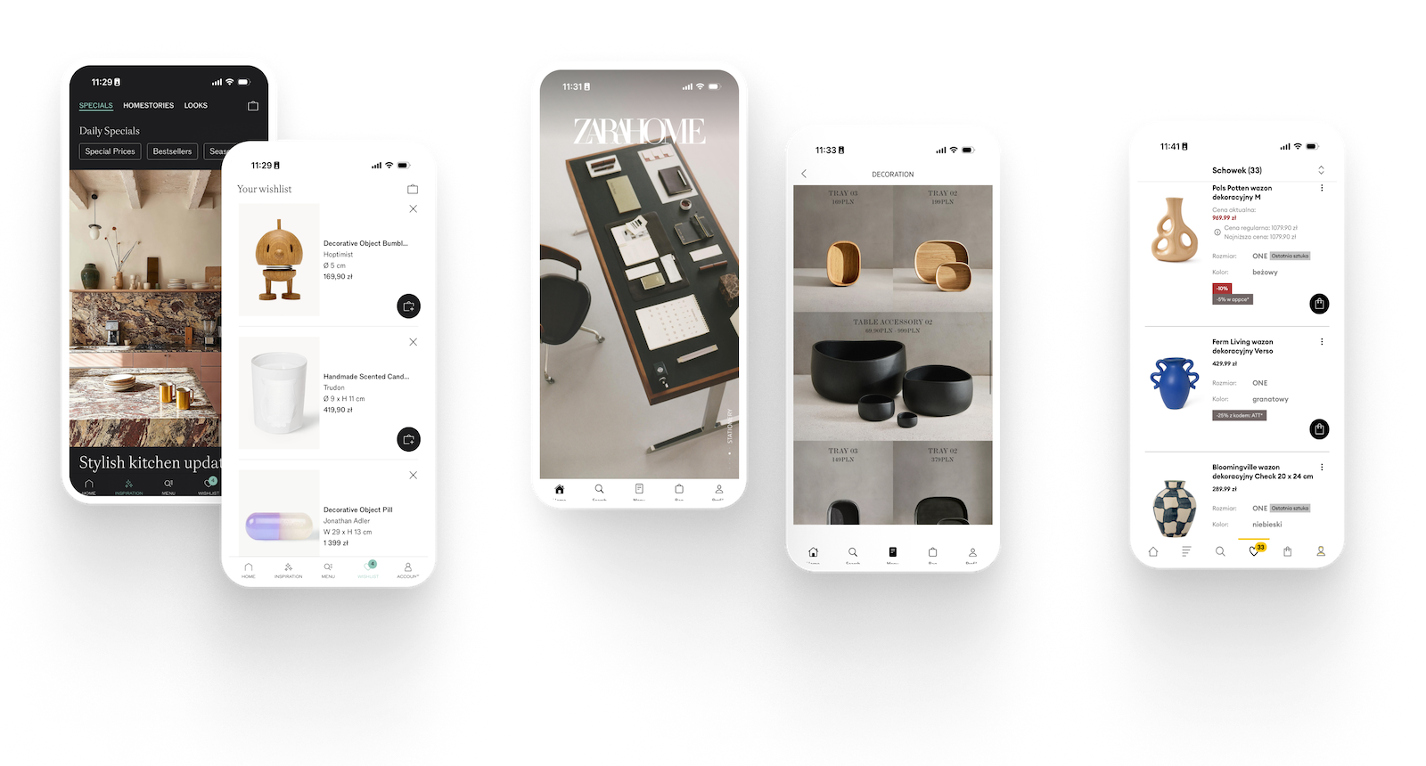 A set of mobile app screens illustrating different types of apps: native, hybrid, and web. Examples include shopping apps such as H&M and Nike, streaming apps such as Spotify, and transportation apps such as Uber. The graphic shows the variety of features and user experiences (UX) offered by mobile apps on different platforms, from mobile devices to iOS and Android operating systems.