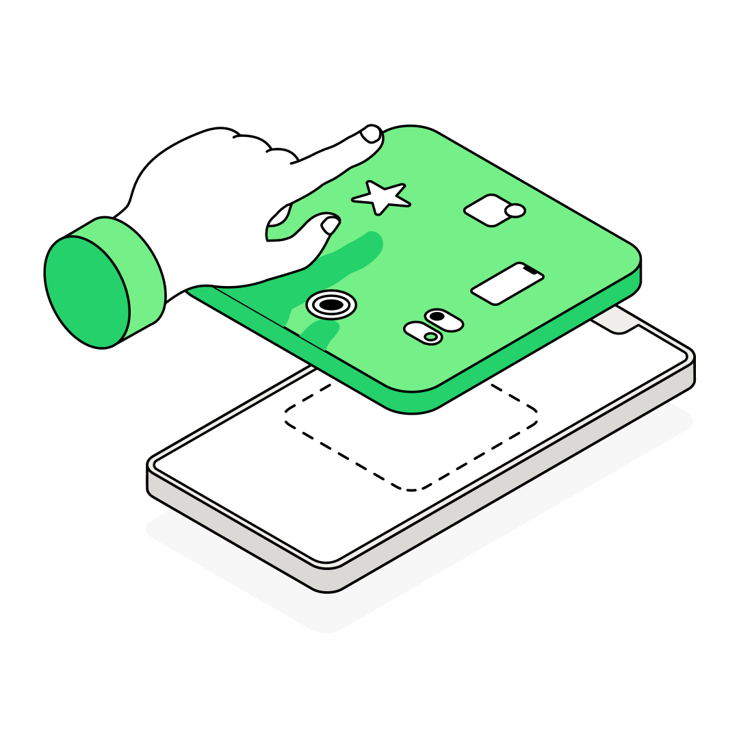 Ilustracja przedstawiająca interakcję użytkownika z aplikacją mobilną, symbolizująca poziom zaangażowania użytkowników (engagement rate).