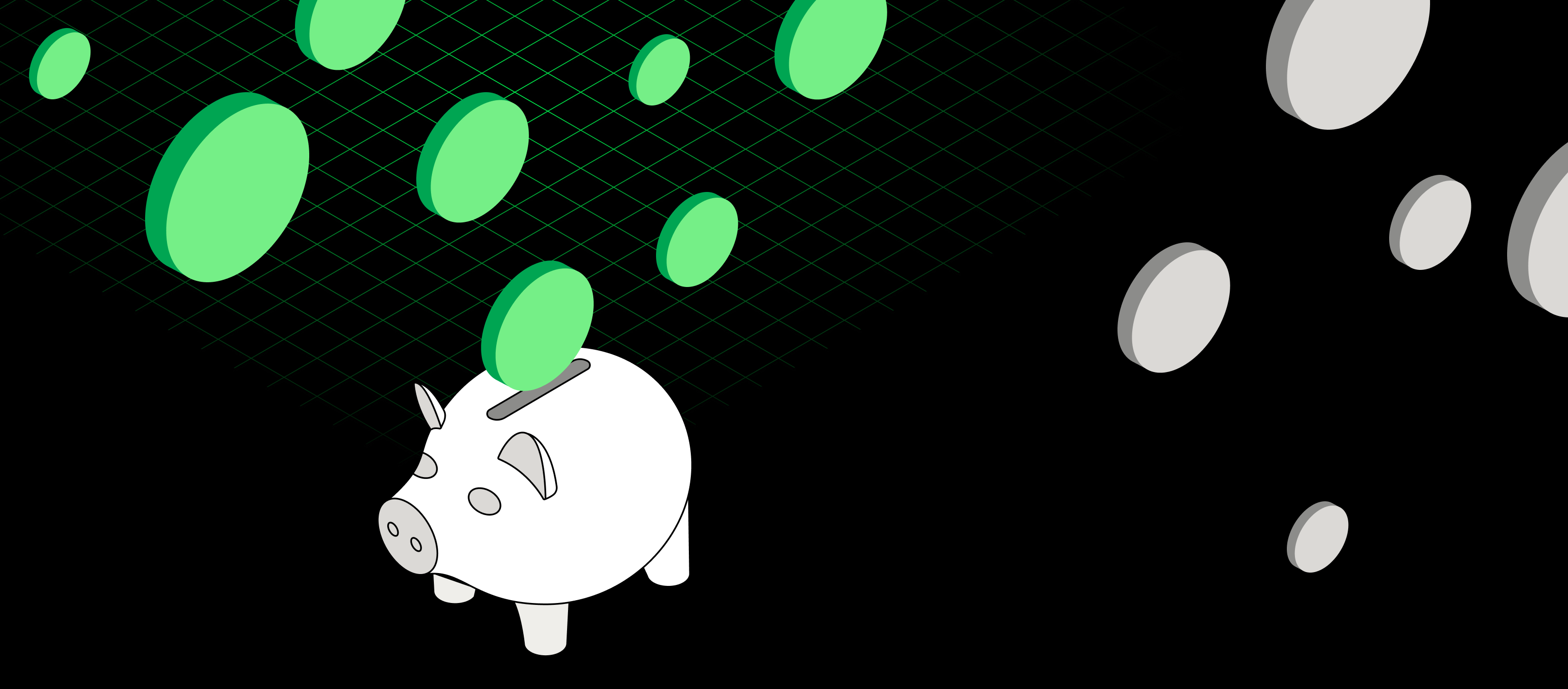 TCO - Total Cost of Ownership - Illustration of a piggy bank into which green coins fall, symbolising operating costs and projected expenditure in IT. The graphic refers to TCO (Total Cost of Ownership) analysis, highlighting the importance of assessing ongoing maintenance costs, consumable costs and indirect costs. Companies that do not analyse TCO over a defined period of time may encounter unforeseen costs in maintaining IT systems.